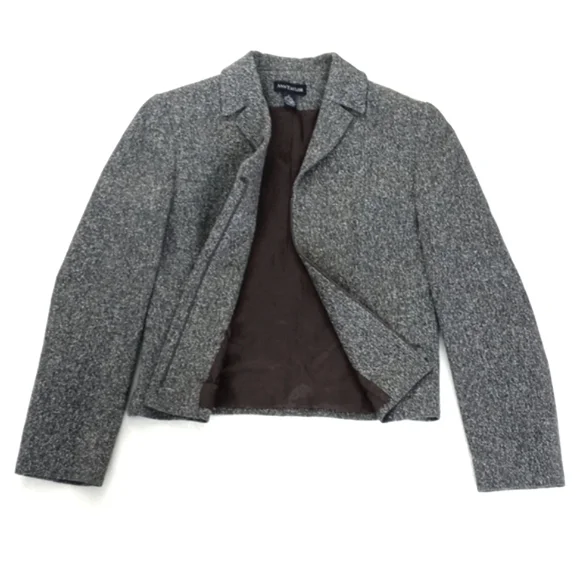 Ann Taylor Silk Wool Nylon Blend Grey Tweed Long Sleeve Zip Up Blazer 2 - Picture 6 of 10